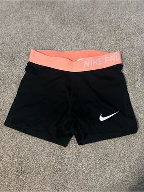 Nike Black Dri-FIT Athletic Compression Shorts with Peach Waistband